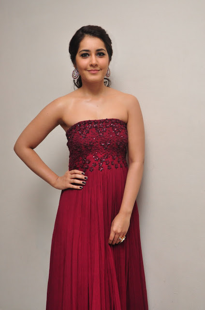 Rashi Khanna Stills At Movie Success Meet In Maroon Gown 54